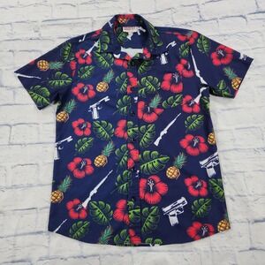 Springfield Armory Button Down Shirt Mens L Navy Blue Floral Tactical Hawaiian